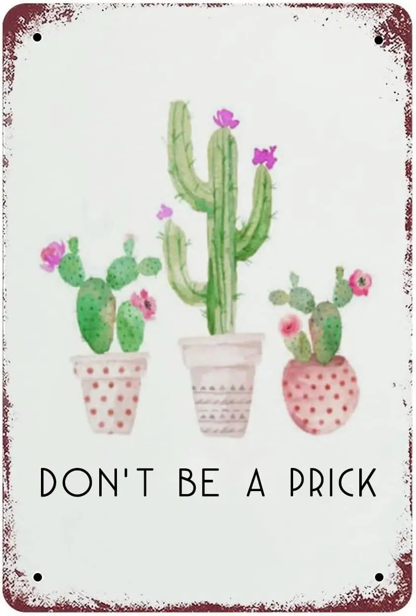 Vintage Metal Tin Sign Don't Be A Prick Cactus Quote Motivational Inspirational Succulents Sign Funny Kitchen Bar Club Garag