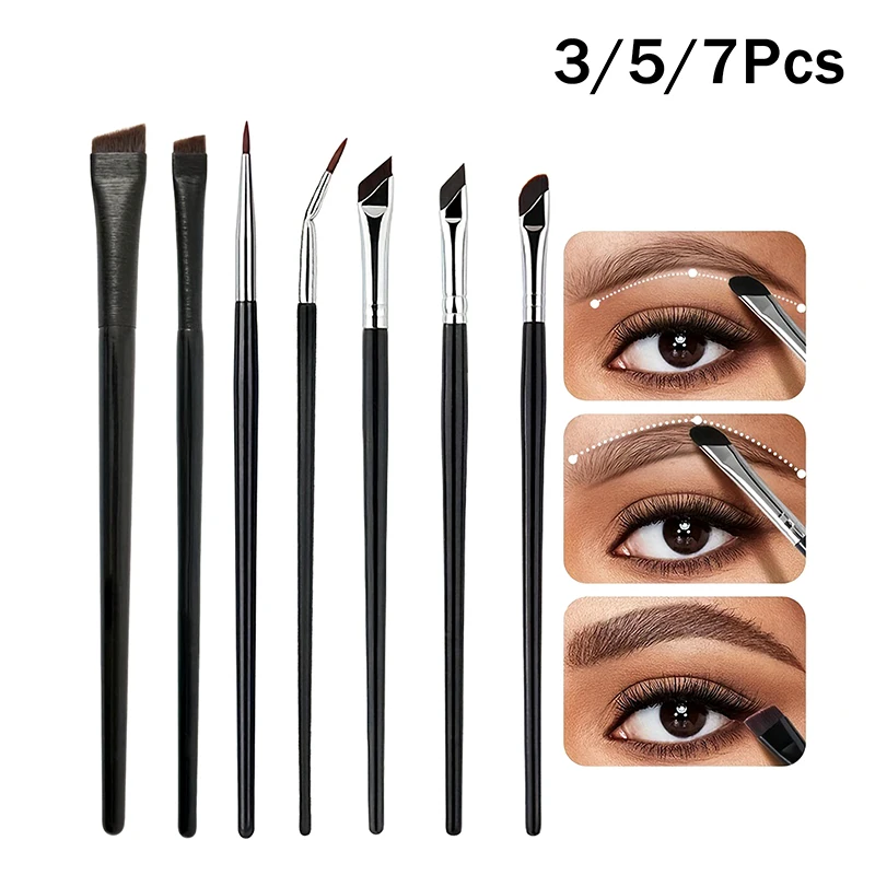 3/5/7Pcs Precision Detail Makeup Brushes Tilted Eyeliner And Eyebrow Brush Sets With Ultra-thin Eyebrow And Lower Eyelid Brush