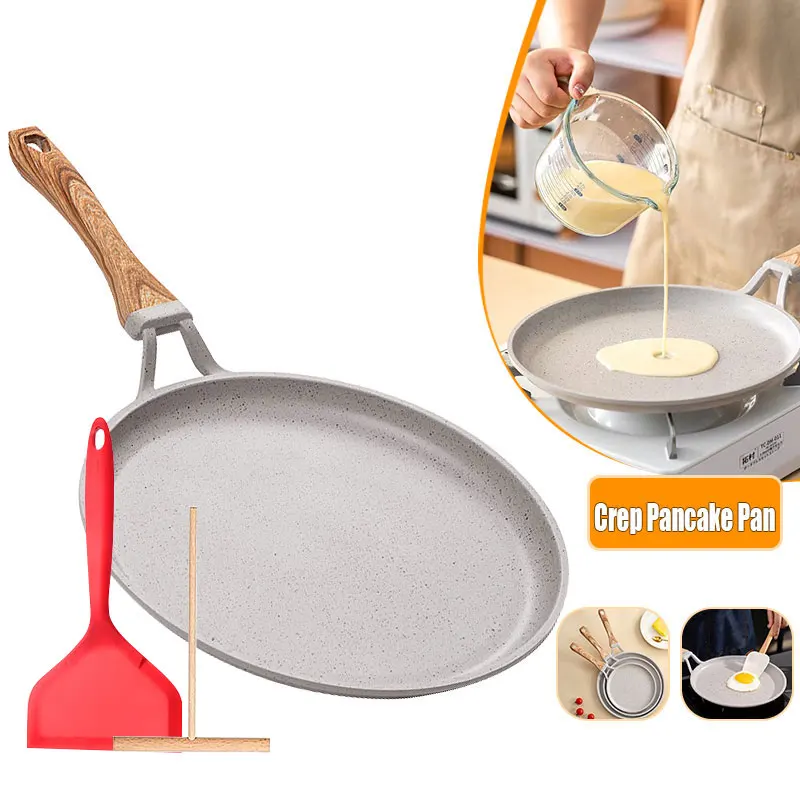 

Nonstick Crepe Pancake Pan Swiss Granite Coating Dosa Pan Pancake Flat Skillet Omelet Griddle Steak Cooking Pan with Wood Handle