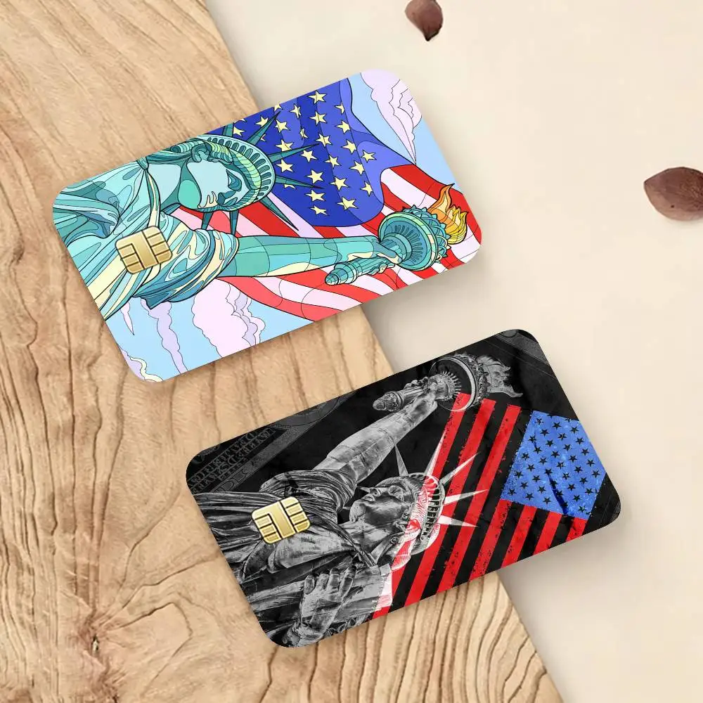 

America USA Flag S-Statue L-Liberty Decorative Waterproof Film Skin Cover Credit Card Stickers Debit Front Bank Bus Pass