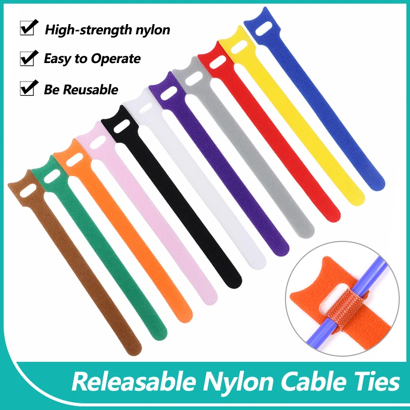 

200mm Releasable Nylon Cable Ties Adjustable Cord Ties Nylon Cable Management Straps Hook Loop Cord Organizer Wire T-type Ties