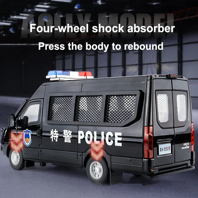 Modèle de voiture de police SWAT en alliage moulé sous pression, son et lumière, dos côtelé, voiture de police, simulation, ornements, cadeaux, 1:24