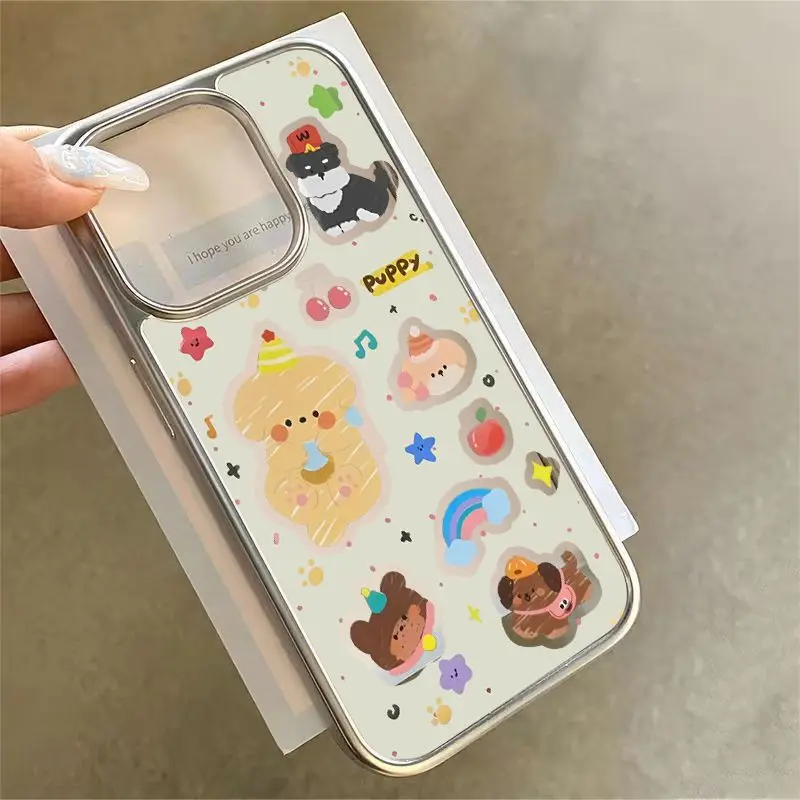 Funda de teléfono galvanizada con dibujos de cachorros y arcoíris para iPhone 17 AIR 16 E 15 14 13 12 11 XR PRO XS MAX 7 8 PLUS, cubierta anticaída