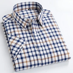 Luxury qulity plus size 8xl summer 100%cotton short sleeve shirts for men slim fit formal shirt office plaid clothes white shirt