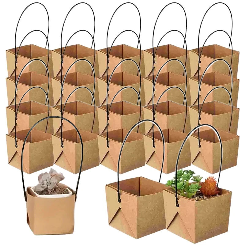 5~20pcs Kraft Paper Succulent Potted Plant Box Handheld Paper Box Gathering Desktop Decoration Gift Bag Square Waterproof  TMZ