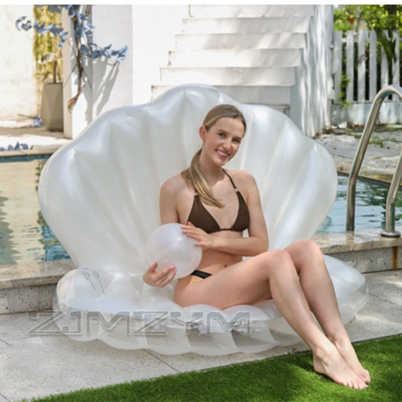Oversized Inflatable Seashell Pool Float Clear PVC Adult Water Raft for Summer Swimming Beach Use Themed Photoshoots