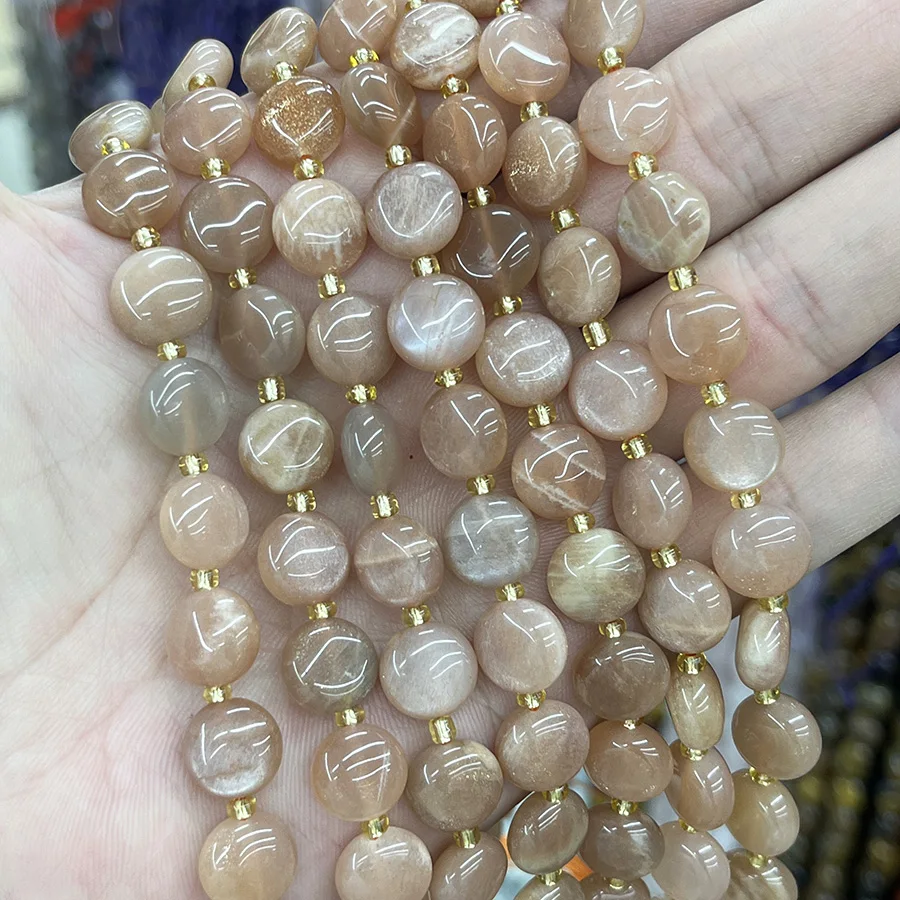 

Натуральный солнечный камень, кристалл сунстоуна, круглые бусины-диски 10 мм для изготовления ювелирных изделий, DIY, ожерелья, браслета, 15 дюймов