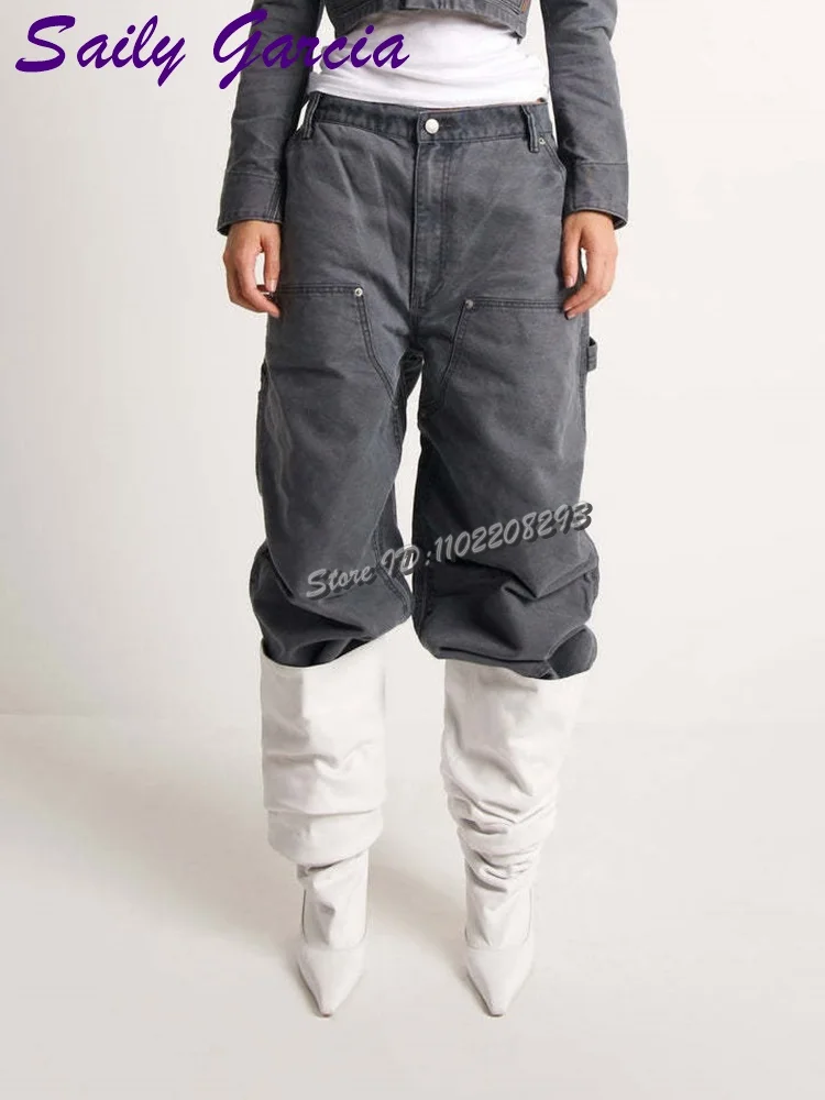 مثير الأحمر مطوي حذاء برقبة للركبة أشار تو براءات الاختراع والجلود الانزلاق على عالية الكعب الأحذية الحديثة المرأة أحذية الموضة الجديدة 2025 الخريف