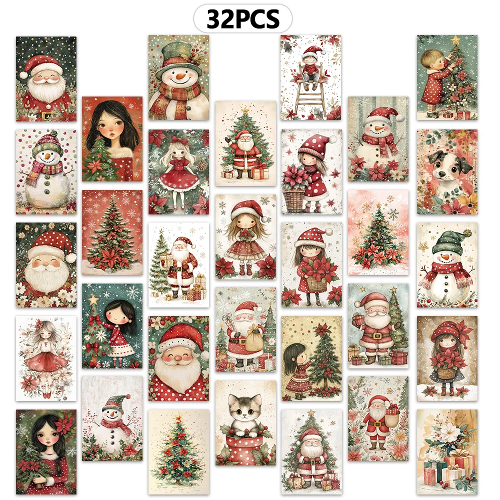 32 Stück süße gepunktete Weihnachts-Papierpostkarten für Mädchen, bezaubernde Illustrationsserie, Weihnachtsthema, Studentengeschenke, Schlafzimmerdekoration – Detail 1