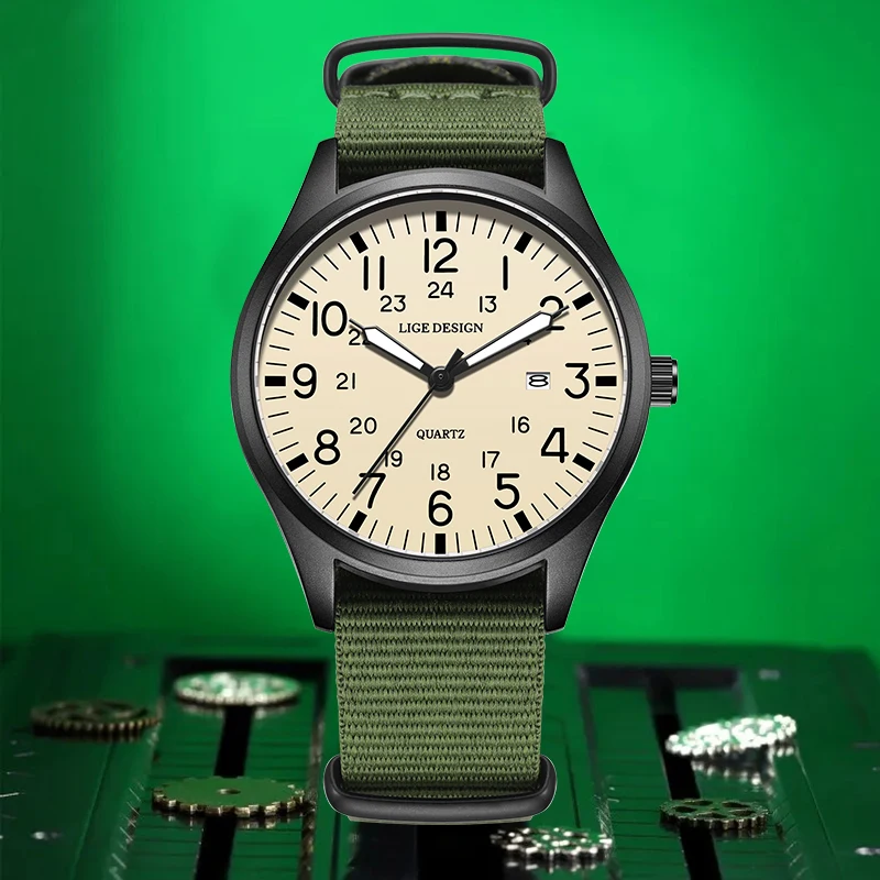 LIGE Outdoor Casual Quartz Man Watch Fashion Sport Auto Date Clocks Nylon Strap Simple Waterproof Luminous Gifts Watches for Men