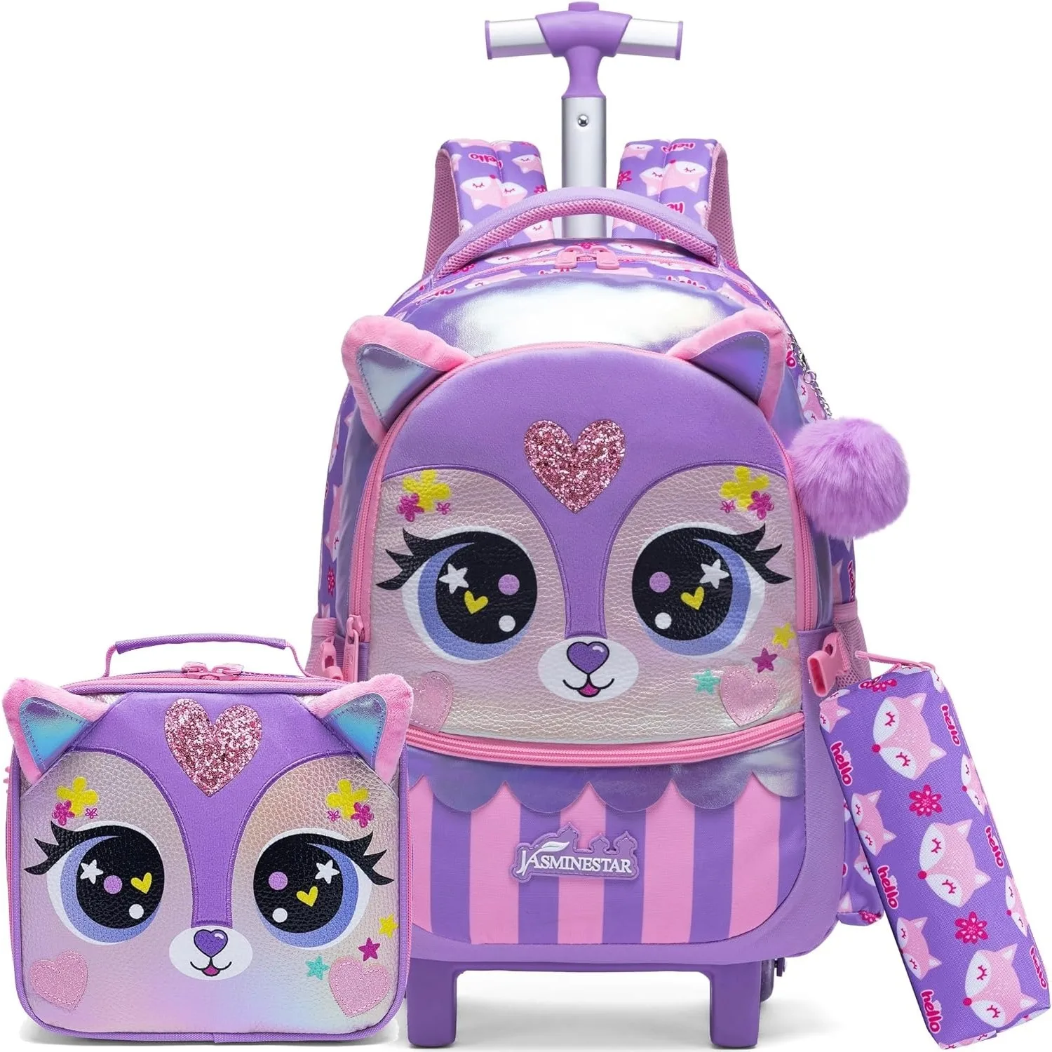 

Kids Rolling Backpack with Wheels Durable School Travel Luggage for Girl Lightweight Carry-On Trolley Bag with Adjustable Handle