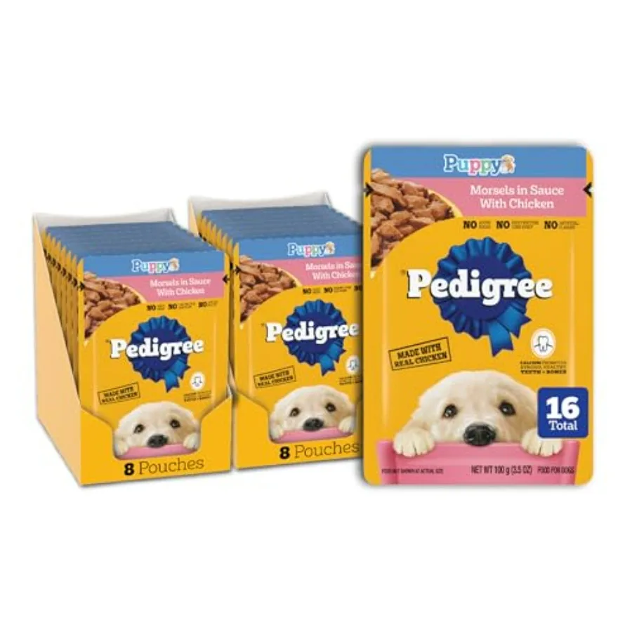 Puppy Food Morsels in Sauce, Wet Dog Food Pouches, Flavor, 3.5 oz. Pouches
