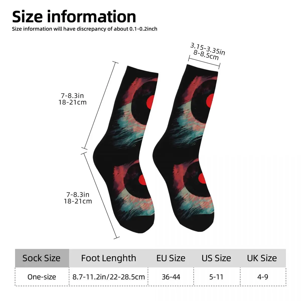 Funny Happy Sock for Men Retro Vinyl Record Vintage Music Pattern Printed Crew Sock