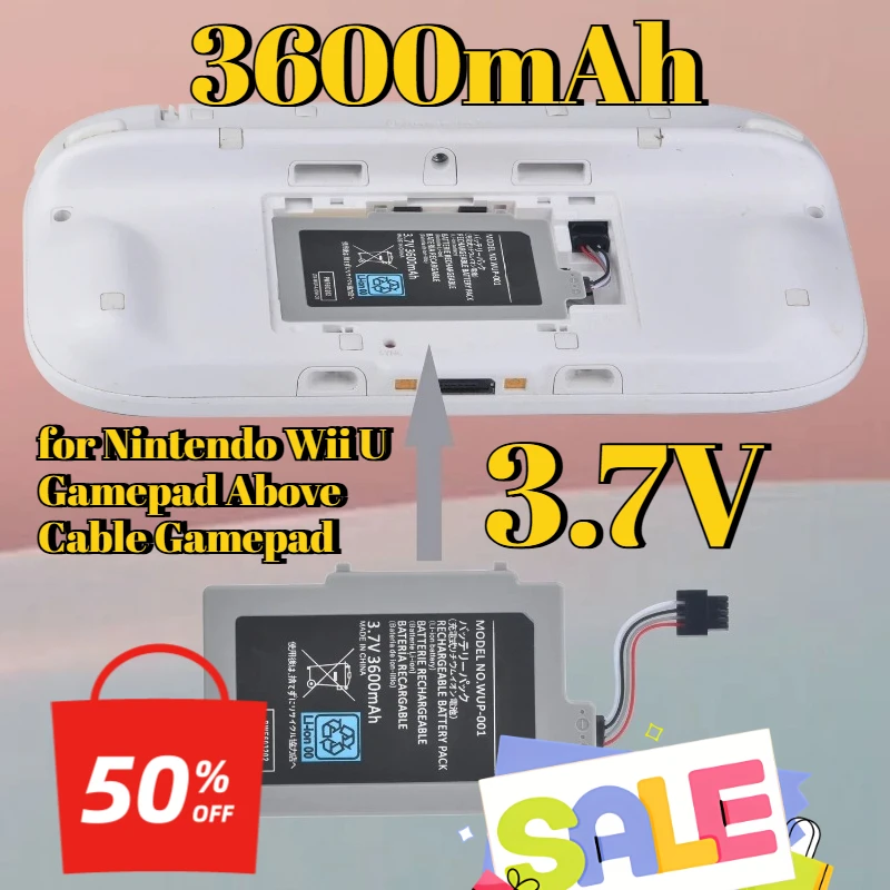 

3600mAh Rechargeable Battery 3.7V Lithium Battery for Nintendo Wii U Gamepad Above Cable Gamepad