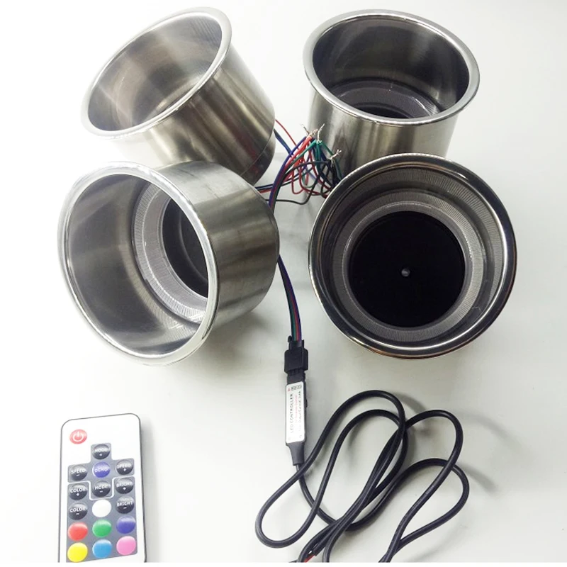 

4PCS Car Marine Boat Stainless Steel Cup Drink Holders 14LED W/Remote RGB Lights
