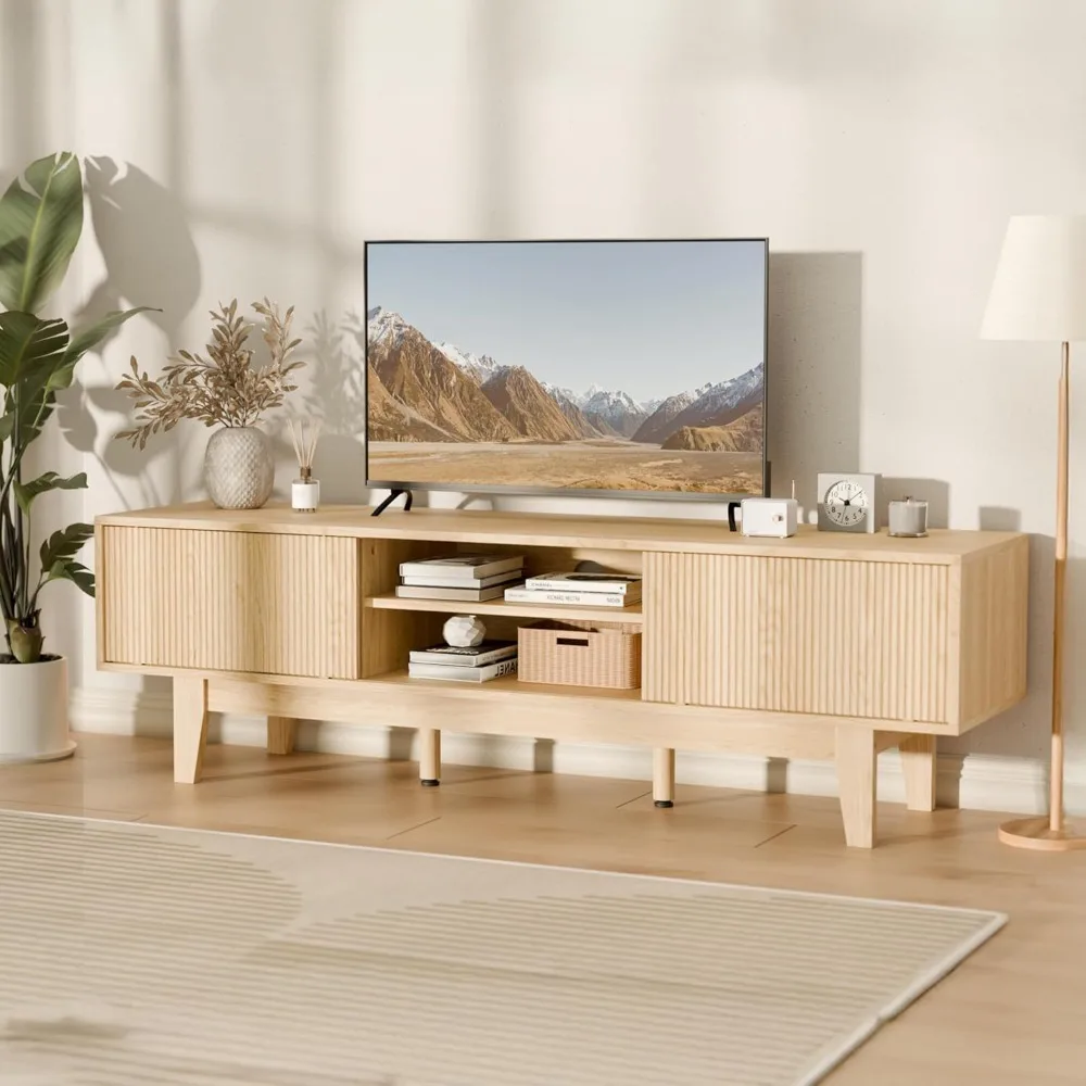 

TV Stands for 55 60 65 inch TV, Oak Fluted TV Stand for Living Room, Mid Century Modern TV Console Tables, Entertainment Center