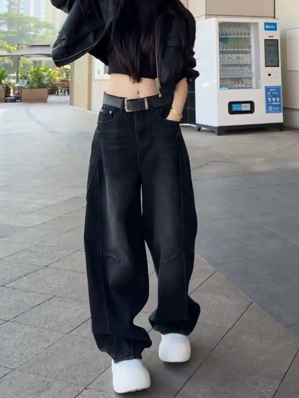 

Y2K Curved Knife Jeans Women European American Spring High Waist Drooping Feeling Slim Loose Wide Leg Pants
