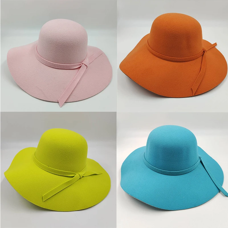 Elegant Lady\'s Hat Round Top Hepburn Style Fedora Wedding Party Hat Felt Hat Women\'s Church Hat Big Brim Bucket  Cap