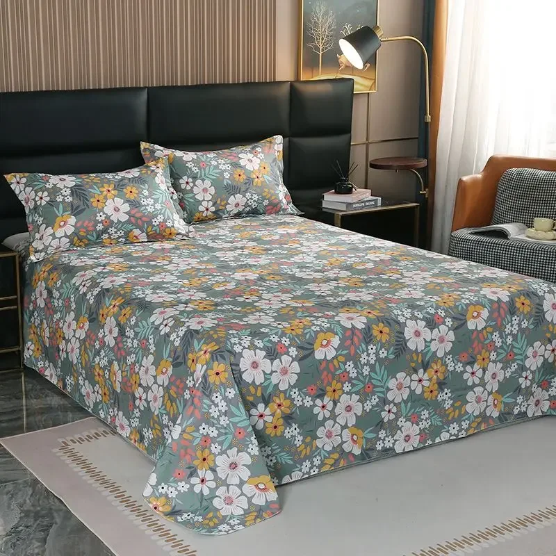 Printed Creative Flowers Bedspread Plus Size Bed Linen Set Skin Friendly Home Double Queen Size Bed Sheets and Pillowcases