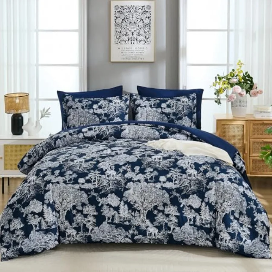 

Комплект постельного белья из 7 предметов: одеяло и аксессуары, с принтом растений, белый, элегантный растительный узор, мягкая микрофибра, двусторонний.