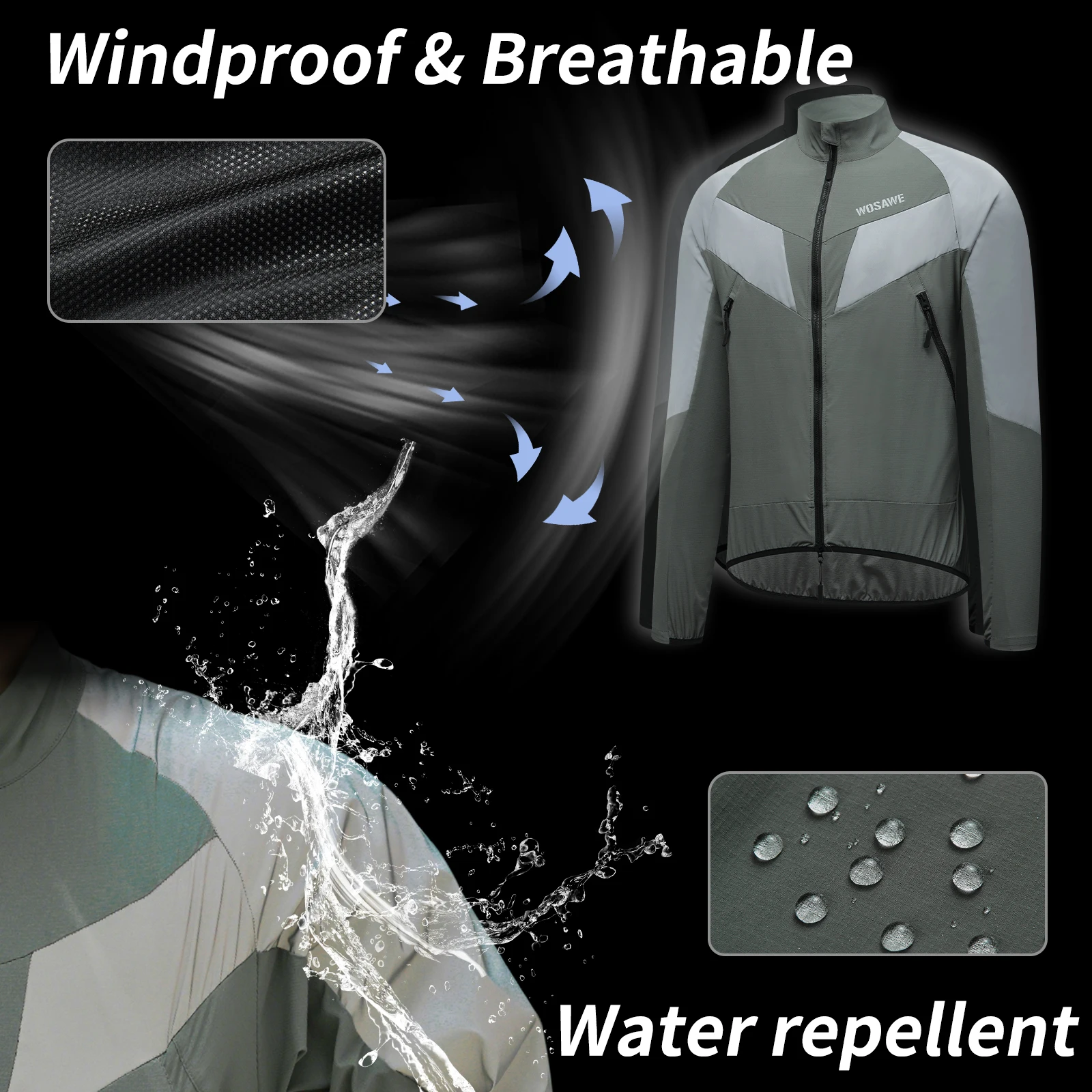 WOSAWE Full Reflective Cycling Jacket Men Women Windproof Night Running Hiking Jacket Water-repellent Bicycle Windbreaker
