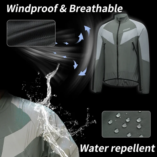 Imagen 2 del producto WOSAWE-Chaqueta de ciclismo reflectante ultraligera para hombre, cortavientos impermeable para correr, mezcla de paneles plateados de colores fluorescentes