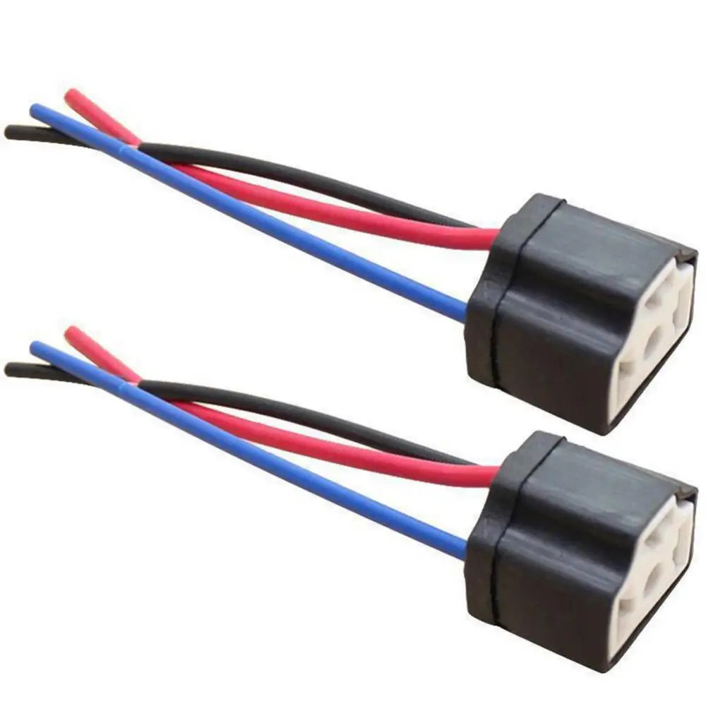 2Pcs H4 9003 Headlights Ceramic Wire Wiring Car Head Light Bulb Lamp Harness 3 Holes Base Socket Розетка H4