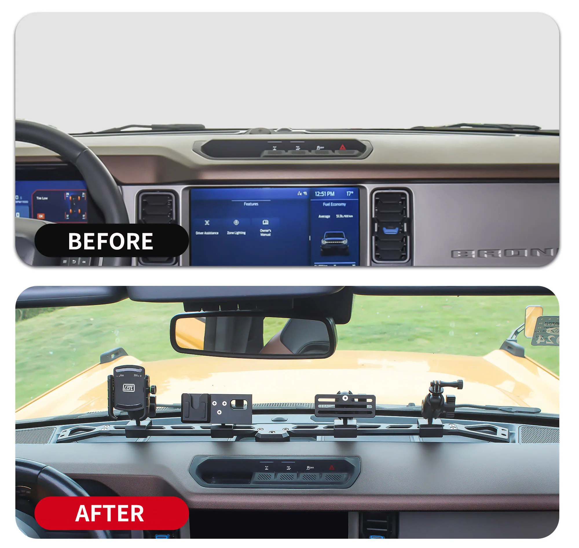 for Ford Bronco U725 2021-2024 Mobile Phone Holder GPS Navigation Walkie-talkie Radio Bracket Offroad Device Dash Mount