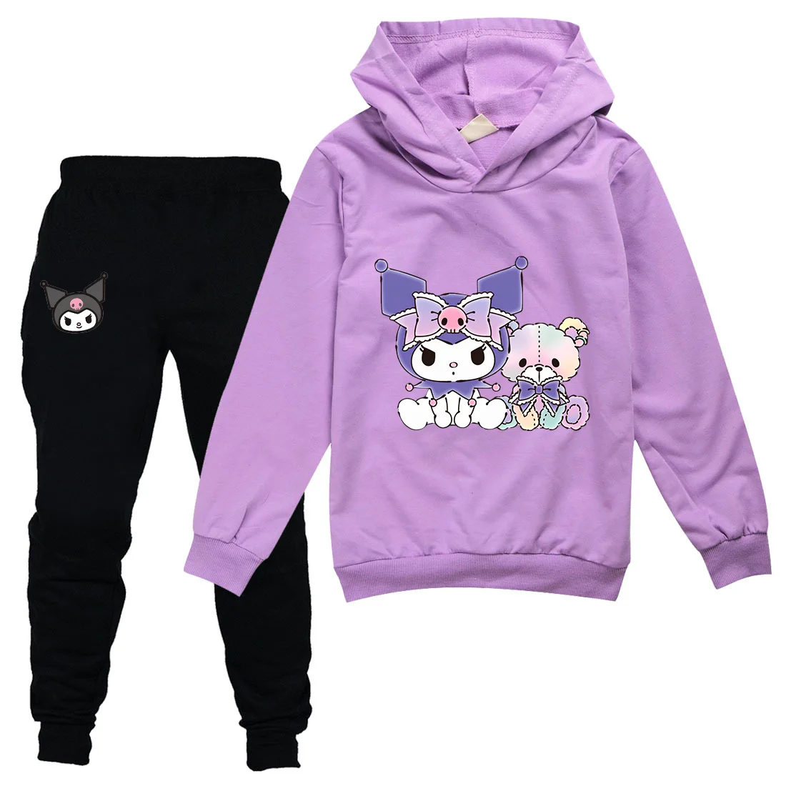 

Kuromi Kids Sportswear Suits Girls Boys Casual Thin Hoodie Black Pants Teen Chilren Outerwear Clothing Sets