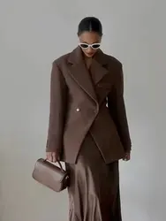 HH Women Elegant Solid Lapel Two Buttons Suit Jacket Fashion Long Sleeve Slim Short Coats 2024 New Casual Office Lady Blazer