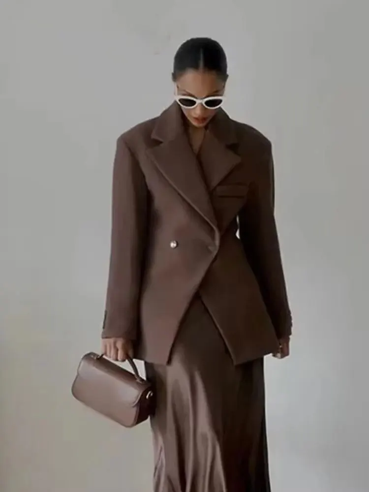 HH Women Elegant Solid Lapel Two Buttons Suit Jacket Fashion Long Sleeve Slim Short Coats 2024 New Casual Office Lady Blazer