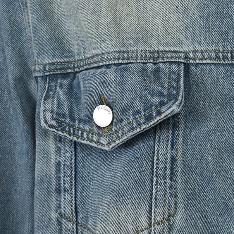 ANJY Jesień Nowa Damska High Street Vintage Y2K Koreańska Codzienna Sprana Oryginalna Asymetryczna Kieszeń Jednorzędowa Kurtka Jeansowa A7321