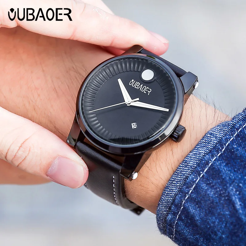 OUBAOER Simple Casual Men Watches Quartz Male Clock Leather Casual Wristwatches Luxurious Waterproof Clocks Relogio Masculino