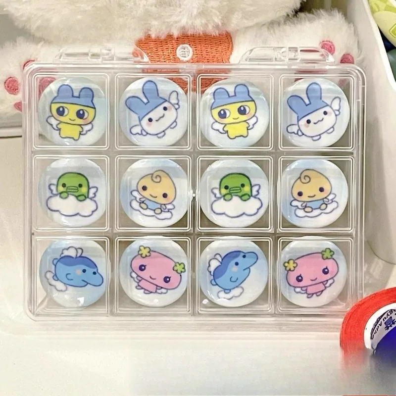 Kawaii Tamagotchi Little Angel Character Mini Button Badges Cute Cartoon Round Lapel Pins Sweet Brooch Accessories Gift