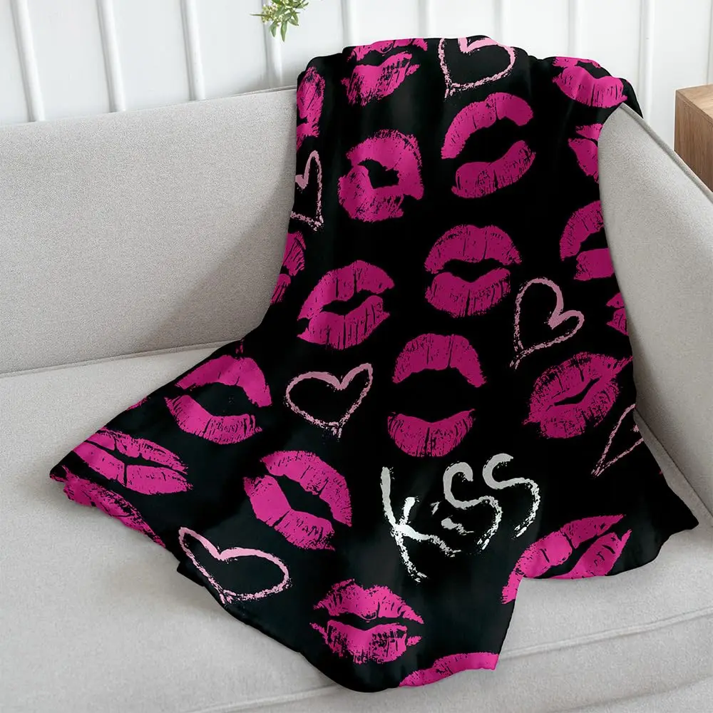 Valentines Day Blanket Kiss Me Red Lips Blanket Festival Birthday Gifts for Women Girlfriend Wife Flannel Love Throw Blankets