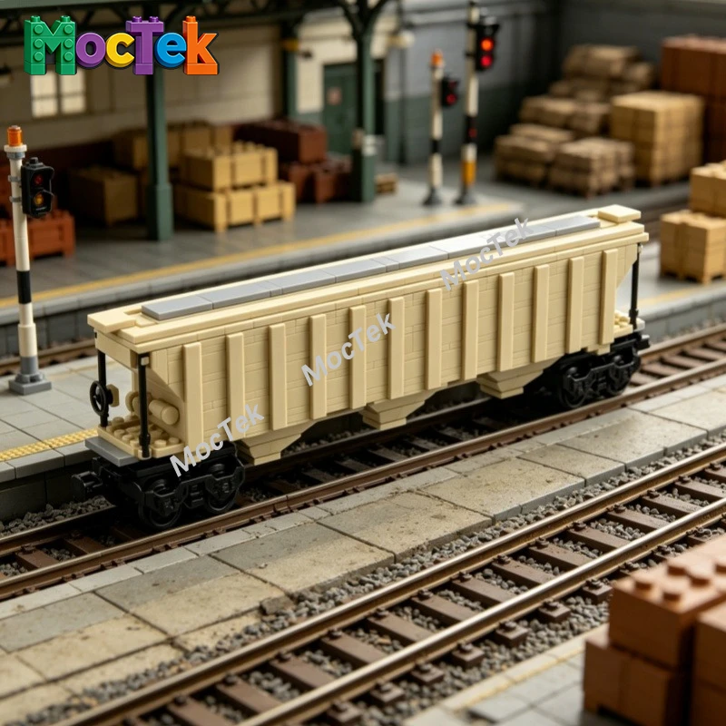 

Realistic Ribbed Side-Covered Building Block Set, 3-Car RailwayFreight Car Model, SmallParticle Assembly Desktop Decoration Gift