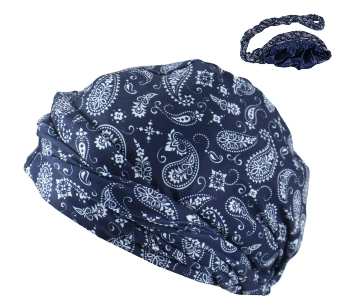 Men\'s Turban Headwrap Vintage Satin Lined Cap For Men Women Head Wrap Indian Floral Stretchy Headscarf Comfy Chemo Hats