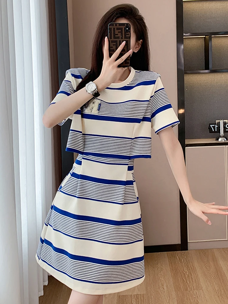 NYelasticity-Robe rose pour femmes, grande taille, manches courtes, t-shirt deux faux, style coréen, été 2025