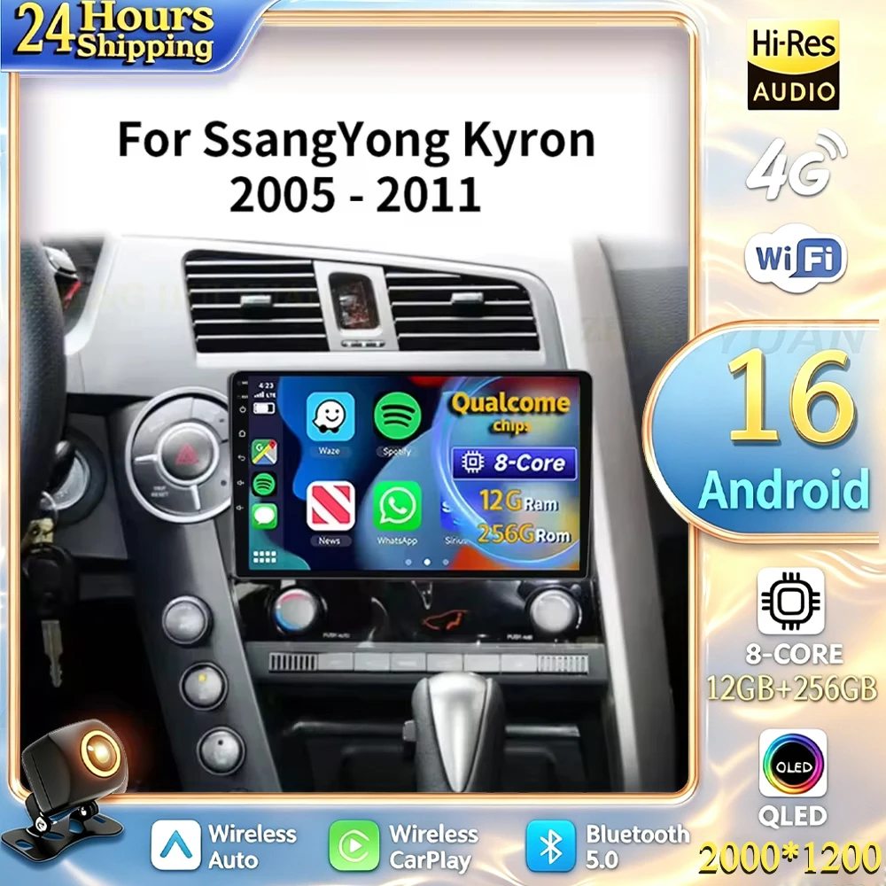 For Ssangyong Kyron Actyon 2005-2013 Android 16 Car Radio Multimedia Player Android Auto Carplay Head Unit Navigation GPS RDS 4G