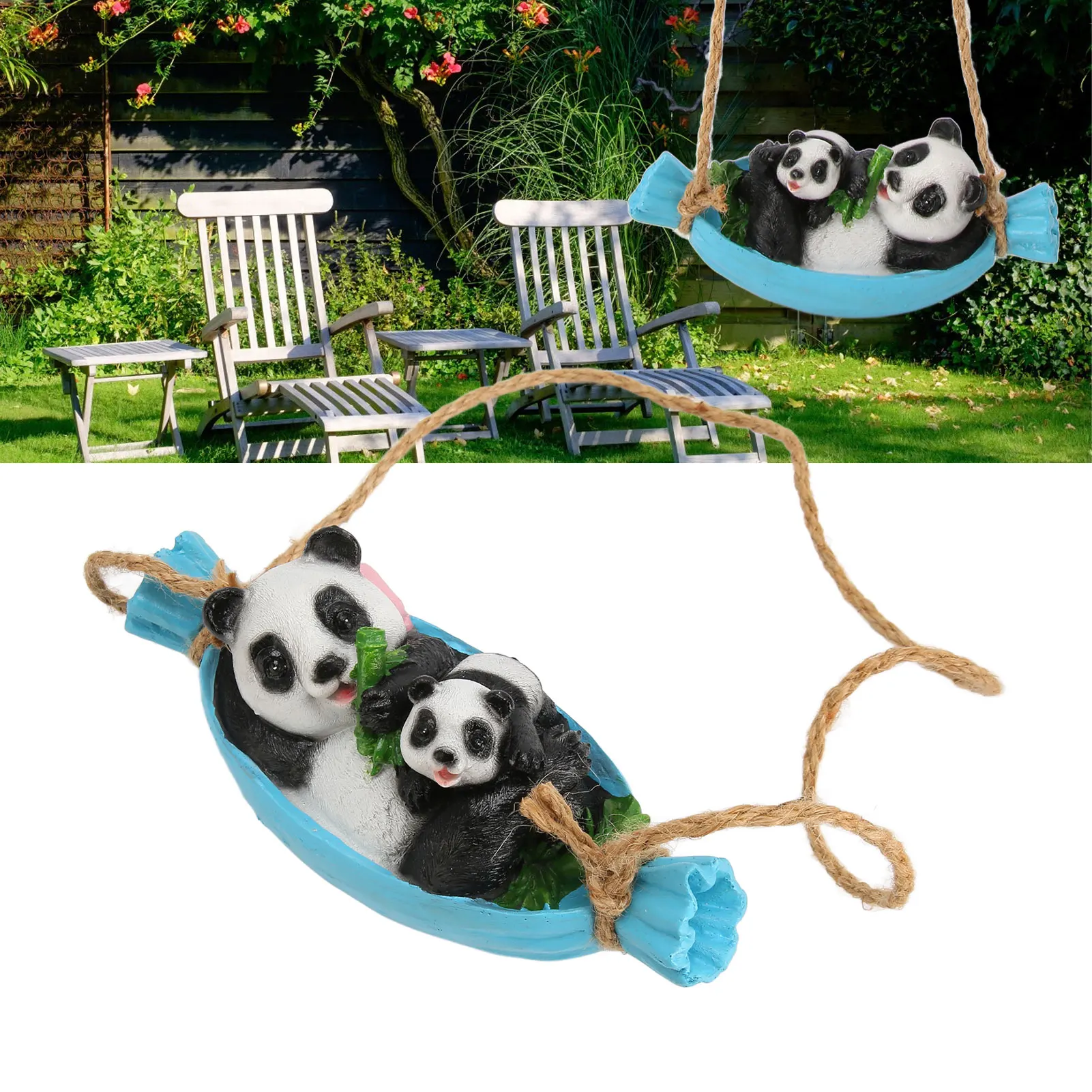 

Swing Panda Statue Mother And Baby Panda Lying On The Swing Resin Garden Panda Image Swing Statue Garden Sculpture