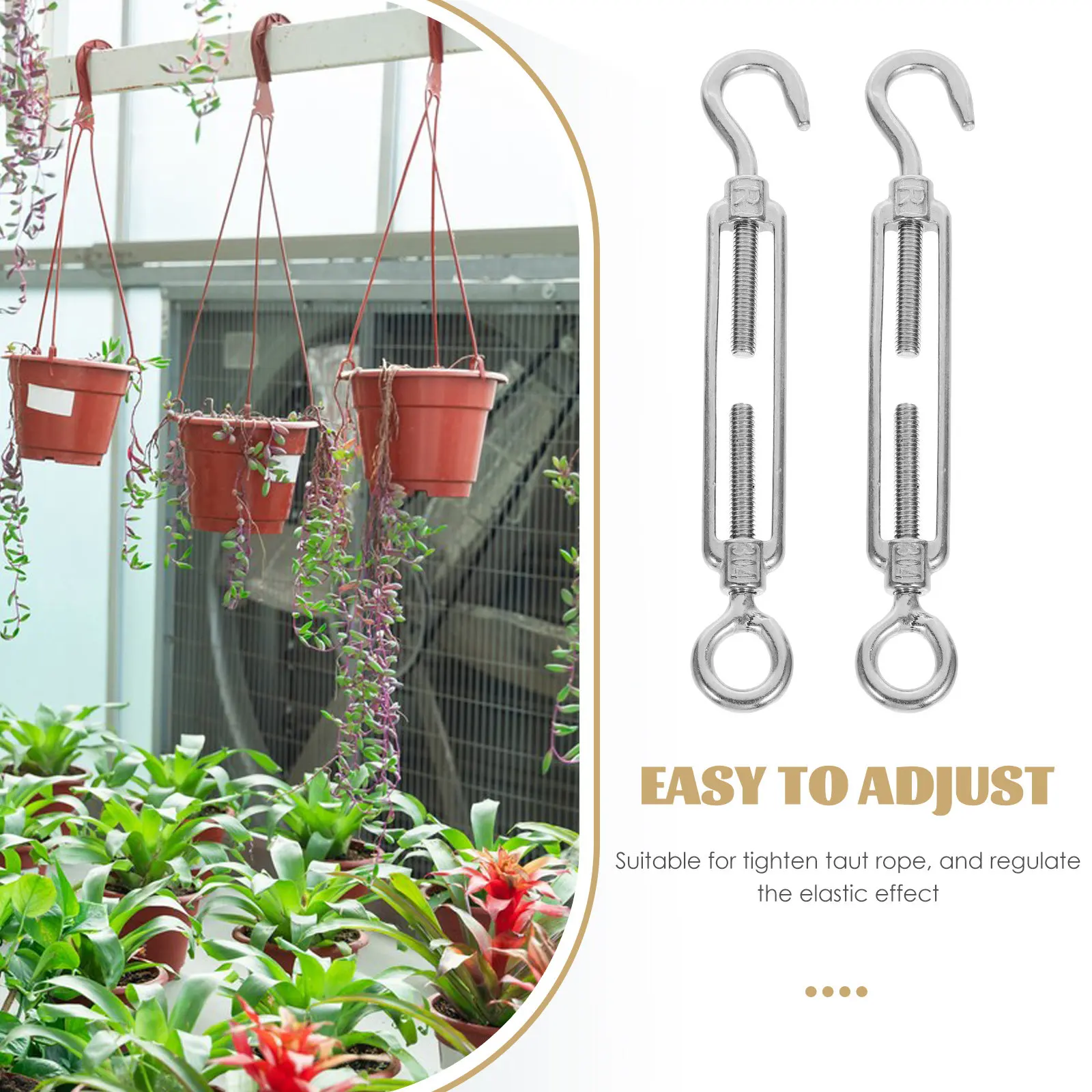 304 Stainless Steel Turnbuckle 5 Piece Wire Rope Tensioner with Hook Adjustable Tightening Hardware