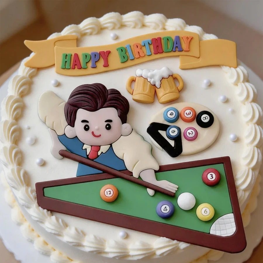 4 pièces Décoration de gâteau créative en PVC pour hommes, thème billard/snooker, pour anniversaire