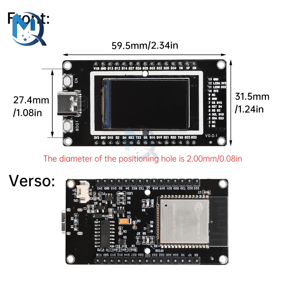 Esp32 1.4/1.9-Inch LCD Screen Wifi Bluetooth Development Board Onboard Esp32-Wroom-32 Module Type-C