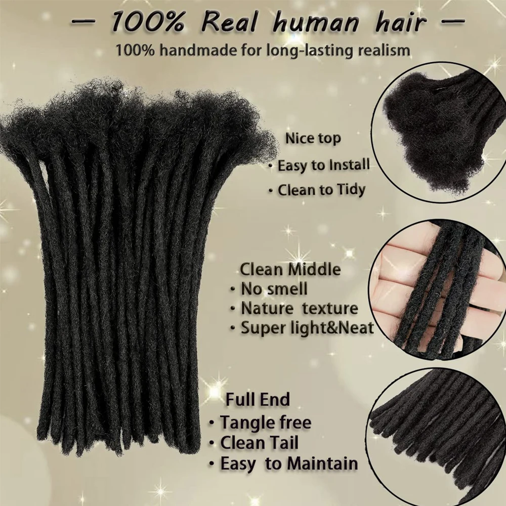 Extensión de rastas 100% extensión Loc de cabello humano se puede teñir, decolorado, rizado, extensiones Locs completamente hechas a mano de 4-30 pulgadas