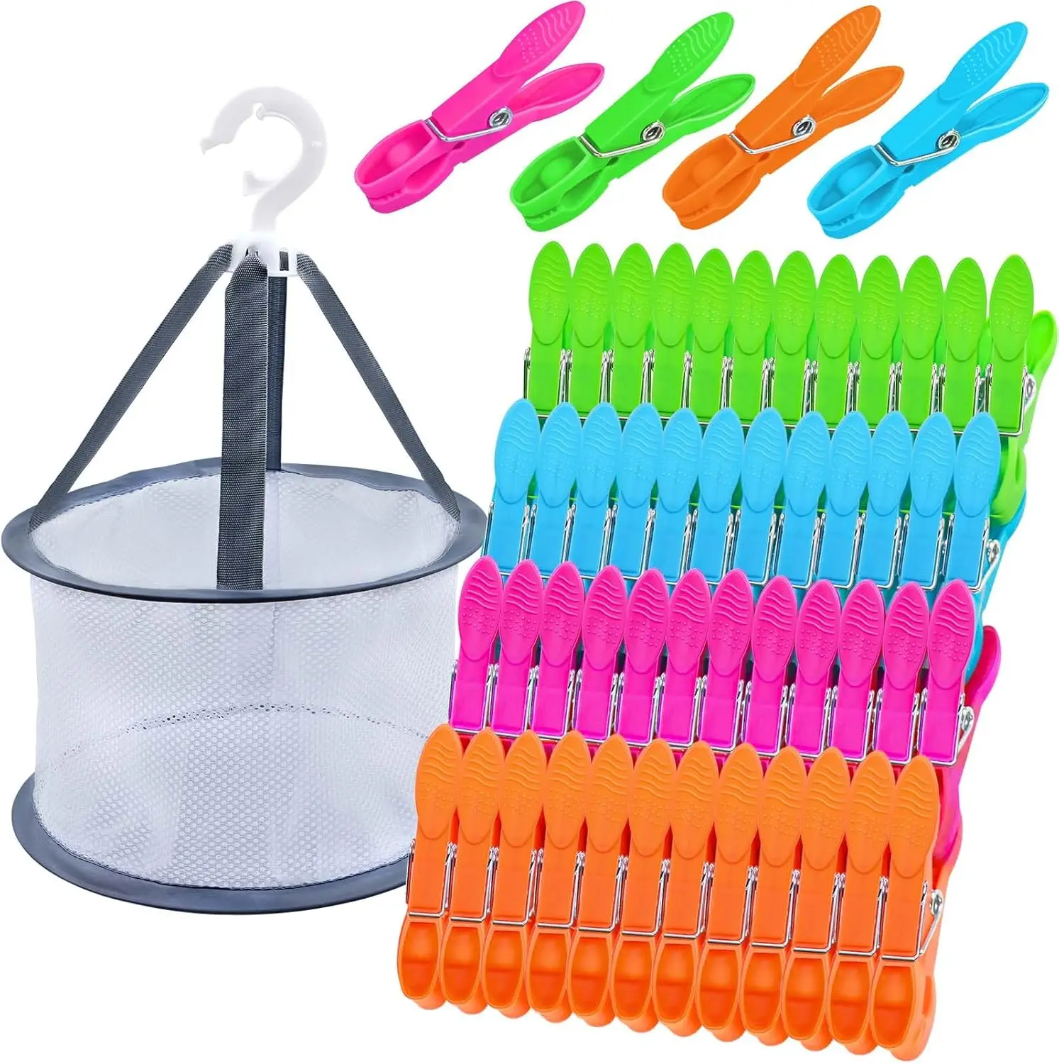 

48 Pcs Colorful Plastic Clothespins with Mesh Bag, Heavy Duty Laundry Clips for Drying Line and Towel Holder