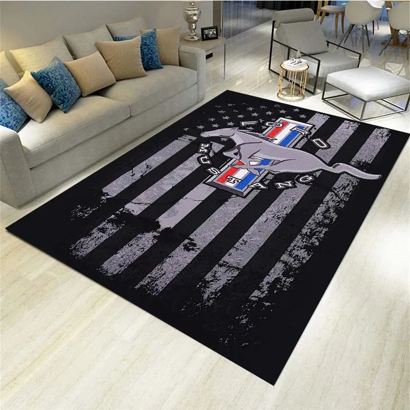 Mustang Car Logo Printed Living Room Carpet Bedroom Floor Mat Birthday Gift Non-Slip Area Rug Carpet Living Room Decoration