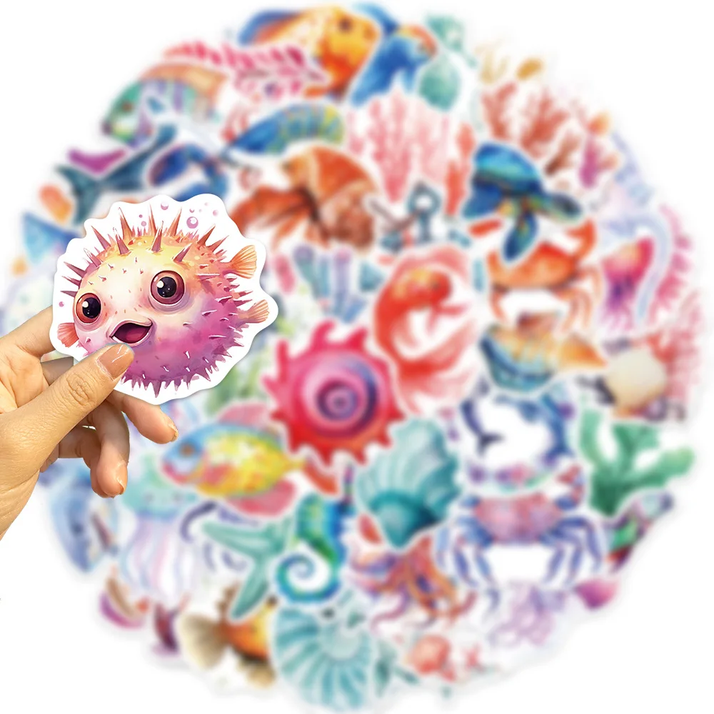 10/50 قطعة المحيط الكرتون البحر السلاحف الروبيان نجم البحر ملصقات DIY بها بنفسك محمول الأمتعة سكيت الكتابة على الجدران الشارات متعة للطفل هدية #3