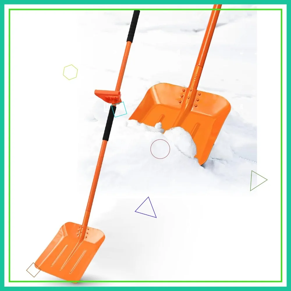 

69-дюймовая регулируемая лопата для уборки снега с подъездной дорожки, большая вместимость, эргономичная ручка, для автомобиля, кемпинга, сада - оранжевая