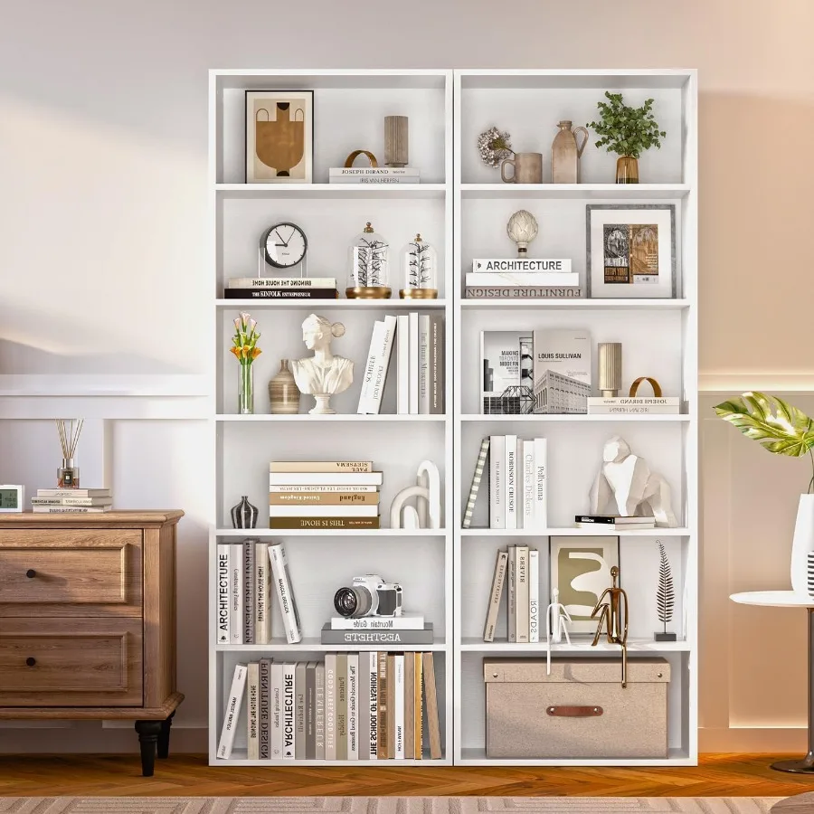 رف الكتب 6 طبقات مجموعة من 2 خزانة كتب مفتوحة وأرفف الكتب عرض أرضية خشبية رفوف تخزين واسعة طويلة 71 للمنزل