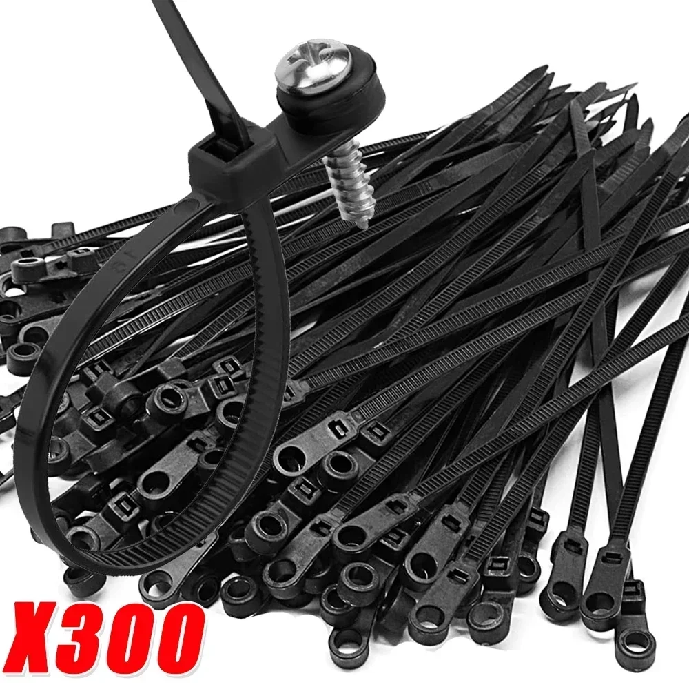 

300/100Pcs Screw Hole Cable Ties Reusable Fixed Cable Ties Adjustable Self-locking Cord Ties Straps Home Office Fastening Loop